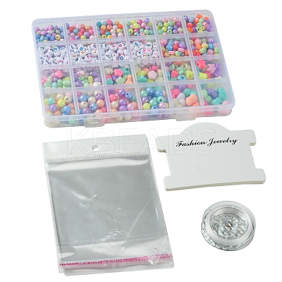 DIY Flat Round & Heart Acrylic & Plastic Beads Bracelets Making Kits DIY-FS0006-41-1
