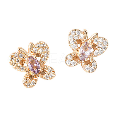 2Pcs 2 Colors Brass Micro Pave Cubic Zirconia Beads KK-YW0003-07-1