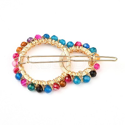 Alloy Hollow Geometric Natural Gemstone Beads Hair Barrettes PHAR-JH00059-1