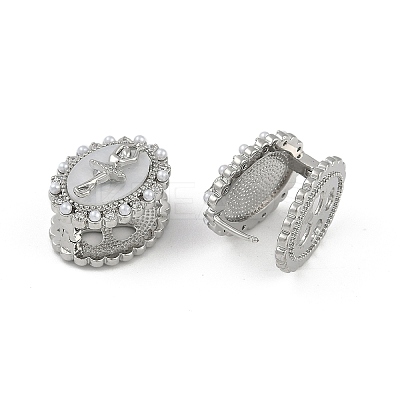Oval with Ballerina Girl Brass Micro Pave Clear Cubic Zirconia Hoop Earrings for Women EJEW-Q391-36P-1