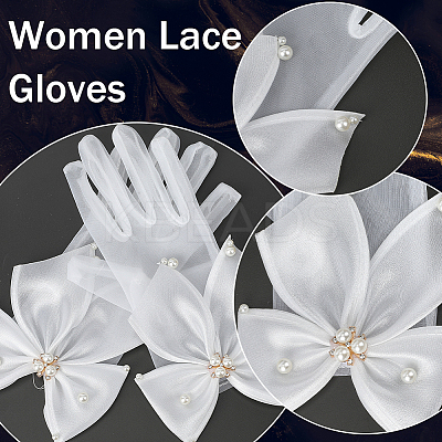Polyester Bride's Lace Gloves AJEW-WH20120-23C-1