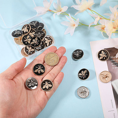 24Pcs 3 Colors 1-Hole Zinc Alloy Flat Round with Bees Buttons BUTT-CA0001-30-1