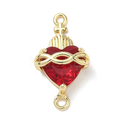 Brass with Glass Dark Red Sacred Heart Connector Charms KK-L253-27G-01-1