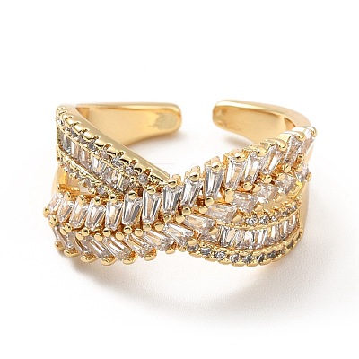 Clear Cubic Zirconia Criss Cross Open Cuff Ring RJEW-M142-11G-1