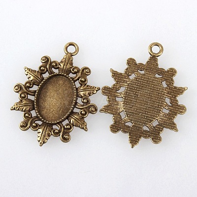 Vintage Tibetan Style Alloy Flower Pendant Cabochon Bezel Settings X-TIBEP-M018-41AB-NF-1