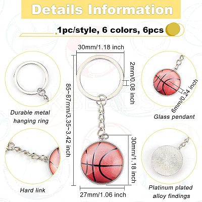 6Pcs 6 Style Glass Pendant Keychain KEYC-OC0001-23-1