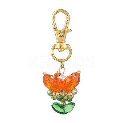Flower Glass Pendants Decorations HJEW-MZ00248-02-1