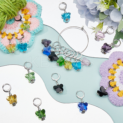 Glass Butterfly Pendant Locking Stitch Markers HJEW-SC00069-1