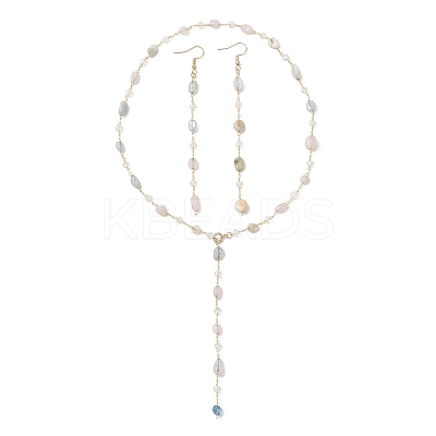 Handmade Natural Morganite Beaded Chains Earring & Necklaces Sets SJEW-JS01342-01-1
