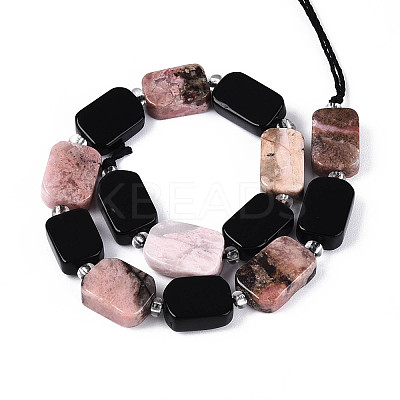 Natural Obsidian & Rhodonite Beads Strands G-N358-02A-04-1