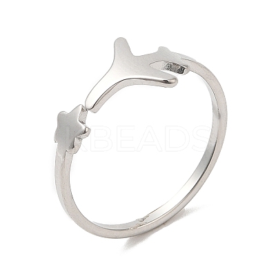 Non-Tarnish 304 Stainless Steel Star & Airplane Open Cuff Ring for Women RJEW-M149-12P-1