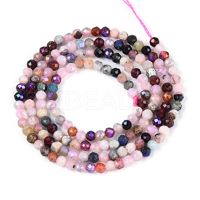 AB Color Plated Natural Garnet & Rose Quartz & Black Spinel & Amethyst & Quartz Crystal & Ice Obsidian Beads Strands G-T144-A07-07-1