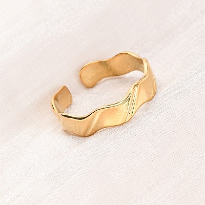 304 Stainless Steel Open Cuff Rings for Women RJEW-K309-16G-1