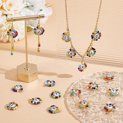 26Pcs 26 Styles Acrylic & Glass Seed Beaded Pendants PALLOY-GO00034-1
