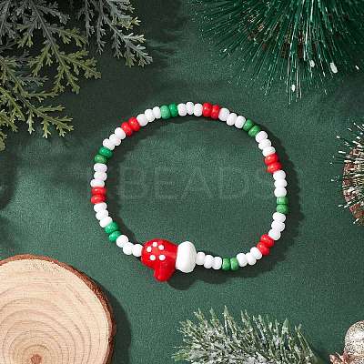 Christmas Glass Seed & Handmade Lampwork Beads Stretch Bracelets for Women BJEW-MZ00197-01-1