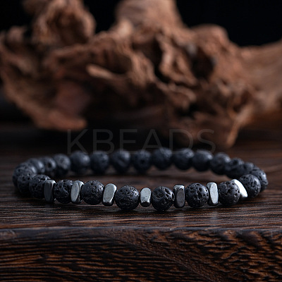 Natural Lava Rock Round Beads Stretch Bracelets for Men LS-WJ7927-1