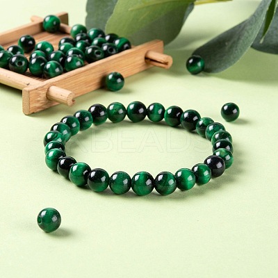 100Pcs 8mm Natural Green Tiger Eye(Dyed & Heated) Round Beads DIY-LS0002-08-1