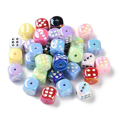 UV Plating Rainbow Iridescent Acrylic Enamel Beads SACR-G034-10-1