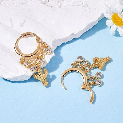 Cactus Brass Dangle Huggie Hoop Earrings EJEW-SW00001-05-1