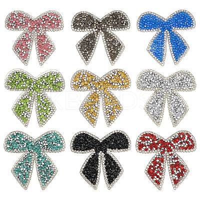 9Pcs 9 Colors Bowknot Hotfix Rhinestone (Hot Melt Adhesive On The Back) DIY-FG0006-12-1