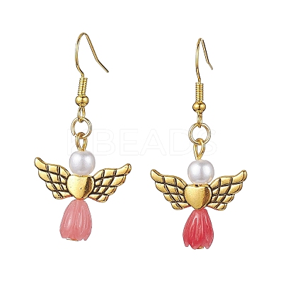 Angel Antique Golden Alloy & Resin Dangle Earrings EJEW-JE05686-05-1