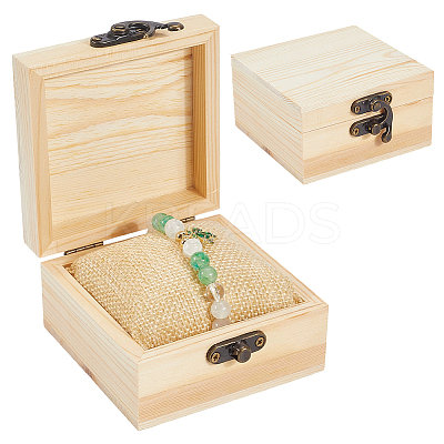 2Pcs Wooden Jewelry Trinket Storage Boxes with 2Pcs Cloth Bracelet Watch Pillows CON-BBC0001-16A-1