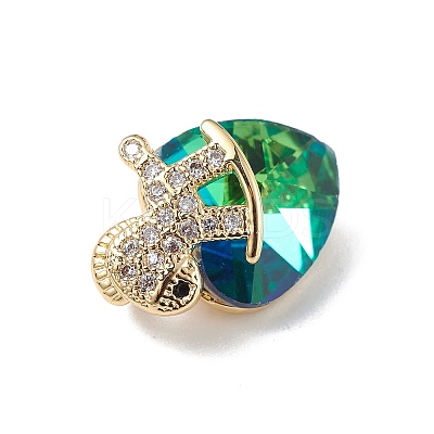 Real 18K Gold Plated Rack Plating Brass Micro Pave Clear Cubic Zirconia Pendants KK-C015-09G-09-1