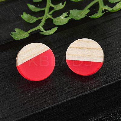 Resin & Wood Stud Earrings EJEW-N017-003A-1