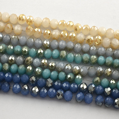 Half Plated Imitation Jade Faceted Rondelle Glass Bead Strands EGLA-S092-6mm-M-1