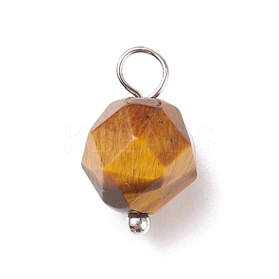 Faceted Natural Tiger Eye Pendants PALLOY-JF01694-01-1