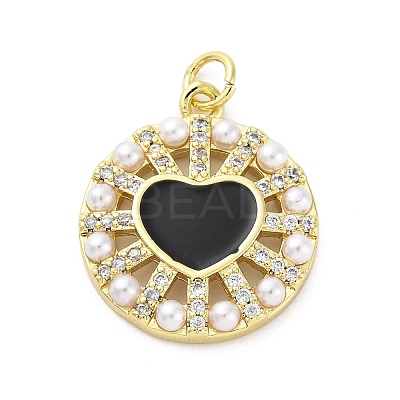Brass Micro Pave Cubic Zirconia and Enamel and ABS Imitation Pearl Pendants KK-D325-24G-01-1