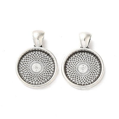 Tibetan Style Flat Round Alloy Pendant Cabochon Settings TIBEP-Q045-061AS-RS-1