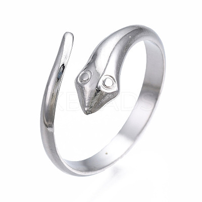 Non-Tarnish 304 Stainless Steel Snake Wrap Open Cuff Ring for Women RJEW-T023-76P-1