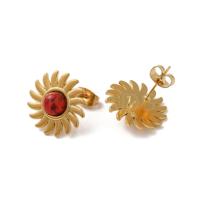 Natural Picasso Jasper Sun Stud Earrings EJEW-D075-01B-G-1