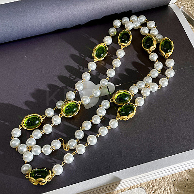 Alloy & Imitation Pearl & Oval Lampwork Beaded Long Necklaces for Women FS-WG23C77-01-1