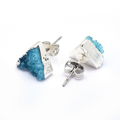 Natural Druzy Quartz Crystal Stud Earring EJEW-F173-E02-S-1