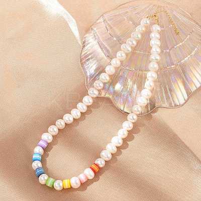 Natural Pearl & Acrylic Column Beaded Necklaces NJEW-C070-03-1