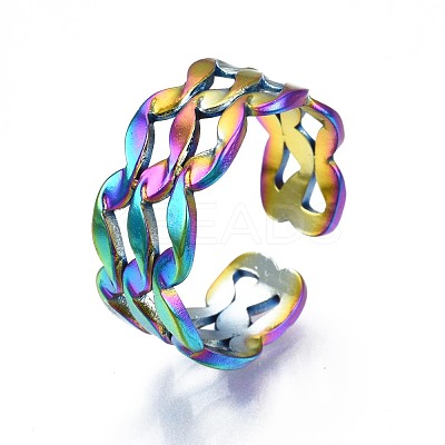 304 Stainless Steel Wave Wrapped Cuff Ring RJEW-N038-066-1