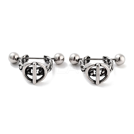 316 Surgical Stainless Steel Shield Barbell Hoop Earrings EJEW-Z050-54AS-1