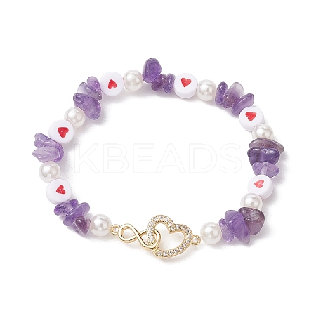 Natural Amethyst Chip Beaded Stretch Bracelets BJEW-JB10507-1