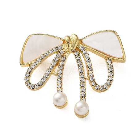 Bowknot Crystal Rhinestone & Acrylic & Plastic Pearl Brooch JEWB-G040-02G-1