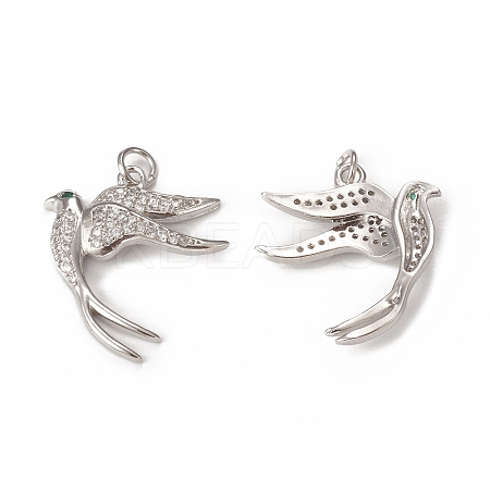Brass Micro Pave Cubic Zirconia Bird Pendants KK-E068-VB297-1