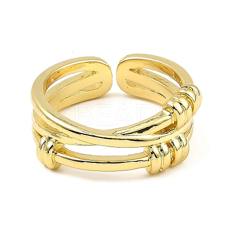 Rack Plating Brass Criss Cross Open Cuff Rings RJEW-D009-05G-1