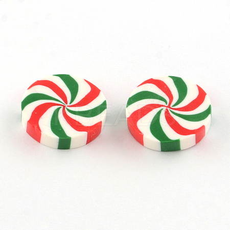 Flat Round Handmade Polymer Clay Cabochons CLAY-S085-12-1