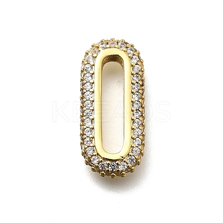 Brass Micro Pave Clear Cubic Zirconia Oval Linking Rings KK-Z093-43G-1