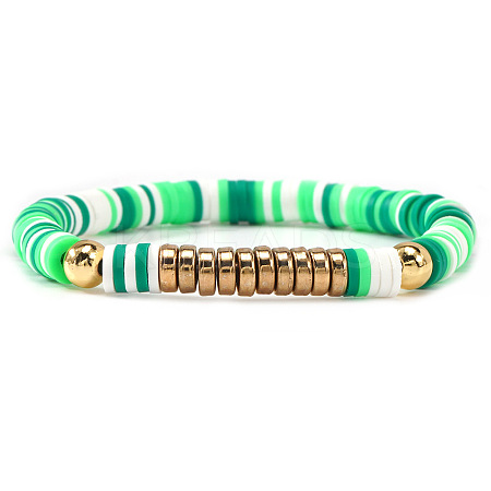 Polymer Clay Heishi Beaded Stretch Bracelets with Brass Beads for Daily Wear and Casual Style JO6865-7-1
