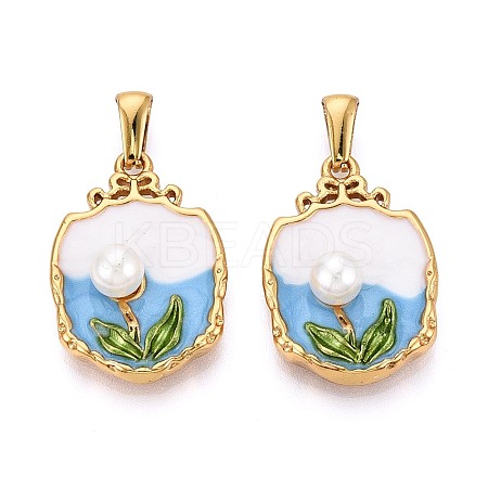 304 Stainless Steel & Enamel & ABS Imitation Pearl Pendants STAS-T072-88A-G-1