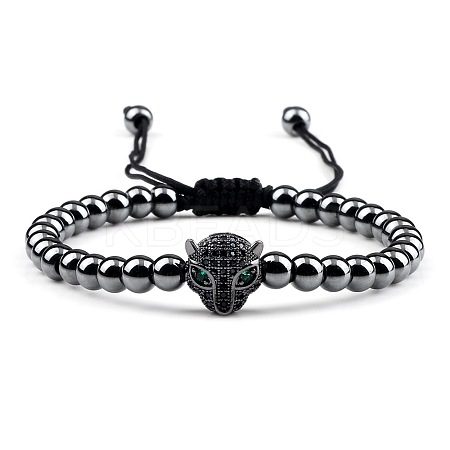 Adjustable Sweet and Cool Couples Brass Micro Pave Cubic Zirconia Leopard Braided Bead Bracelets for Women LY5940-2-1