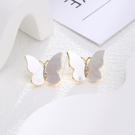 Butterfly Brass Micro Pave Clear Cubic Zirconia Stud Earrings EJEW-K308-01G-1