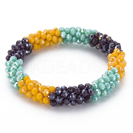 Crochet Glass Beads Braided Stretch Bracelet BJEW-T016-08J-1